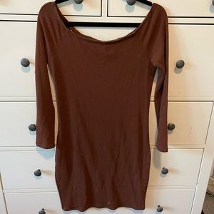 Cotton On Ribbed Off Shoulder Long Sleeve Midi Dress